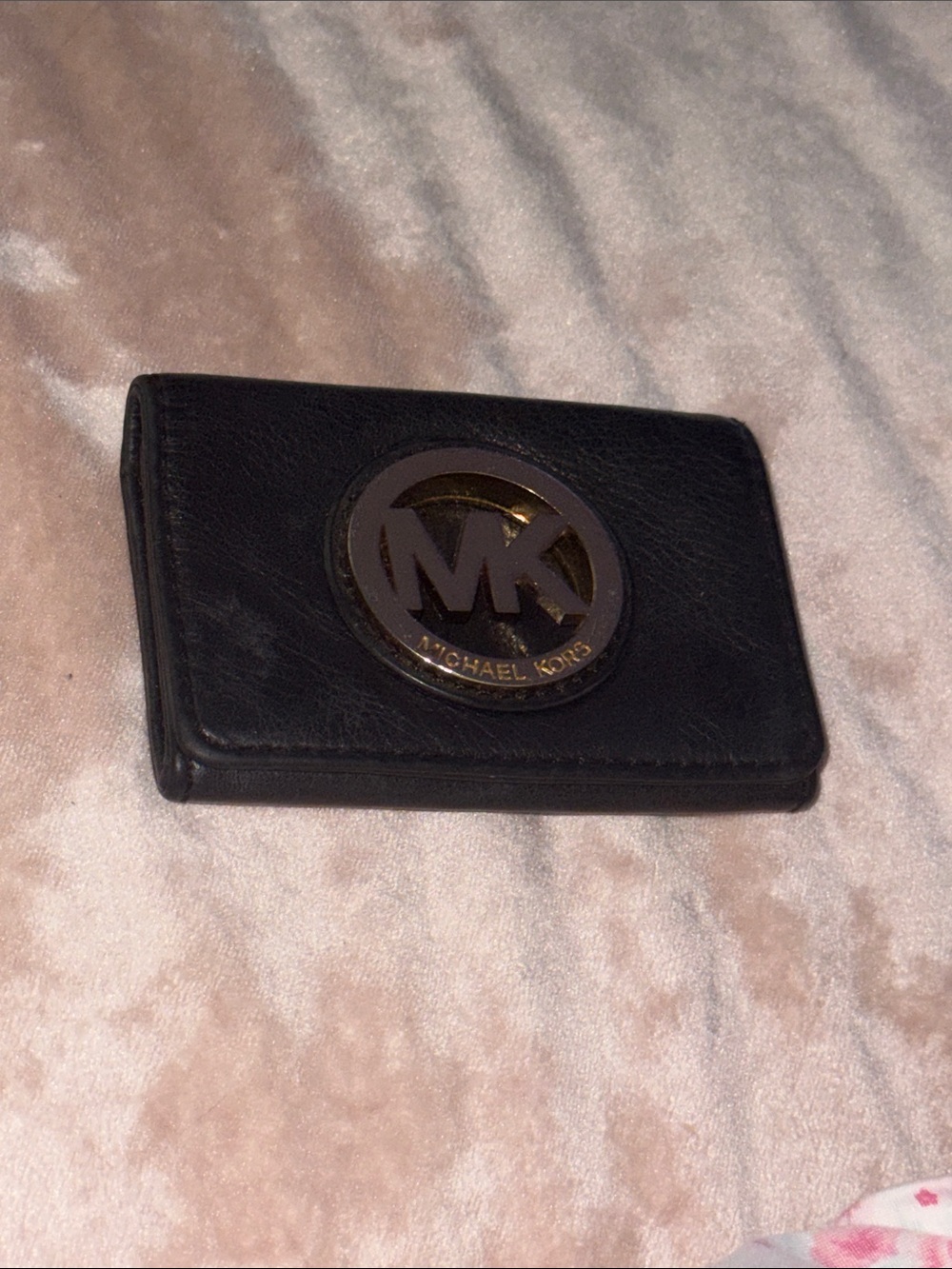 Michael Kors Black Leather Card Holder with Gold MK Emblem